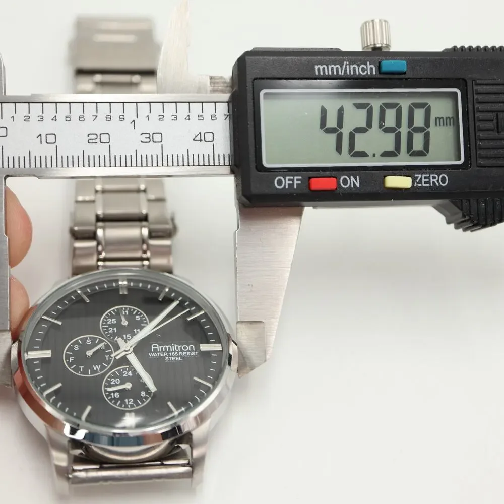 Armitron Silver Tone Mens 43mm Calendar Watch 24-hour Day Date w New Battery